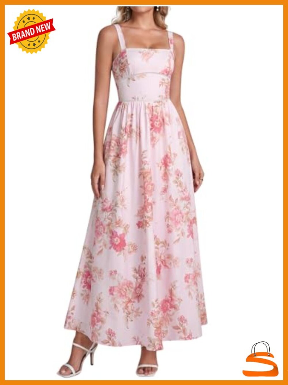 Floral Corset Maxi Dress Lace Up Back A Line Flowy Sundress Wedding Guest
